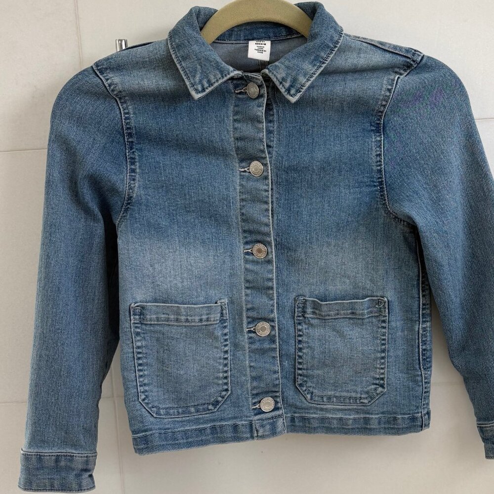 H&M Girls Denim Jacket Size 8 Blue Stretch Jean Jacket